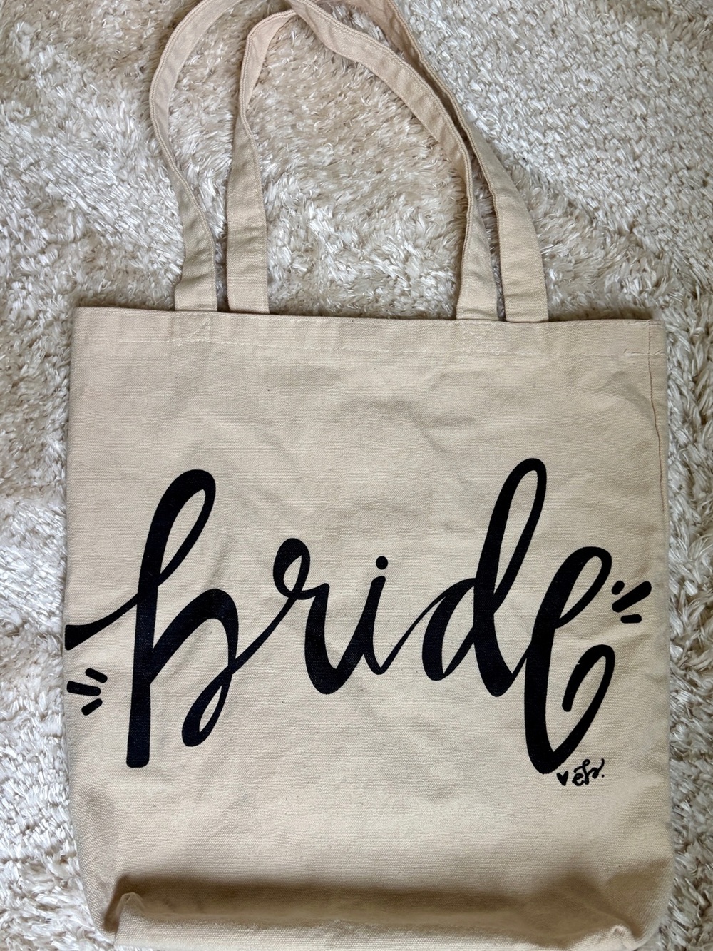 Bride Canvas Tote Bag in Natural with Black Script